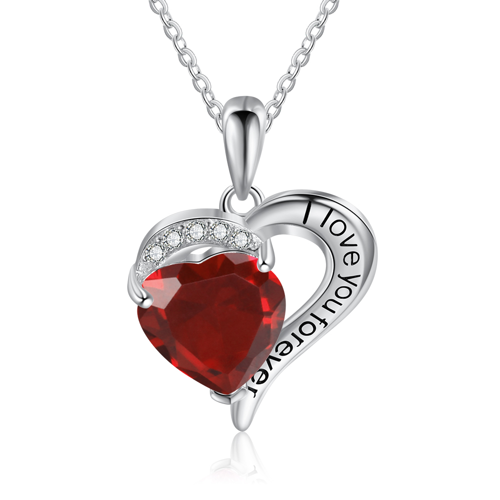 Personalised Heart Necklace with 1 Birthstone Engraved Names Gift For Women-Jessemade AU