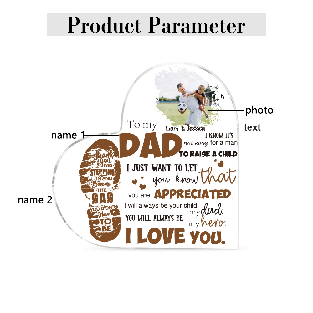 To My Dad Personalised Footprints Acrylic Heart Keepsake Custom Photo Sign Plaque - YOU WILL ALWAYS BE my dad, my hero-Jessemade AU