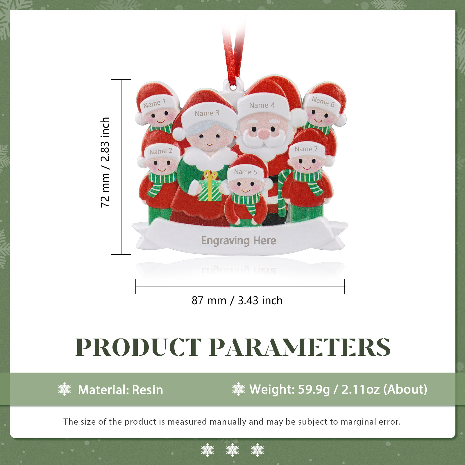 7 Names - Personalised Resin Santa Claus Hanging Ornaments Customised Name & Text Christmas Ornament Gift for Family Friends-Jessemade AU