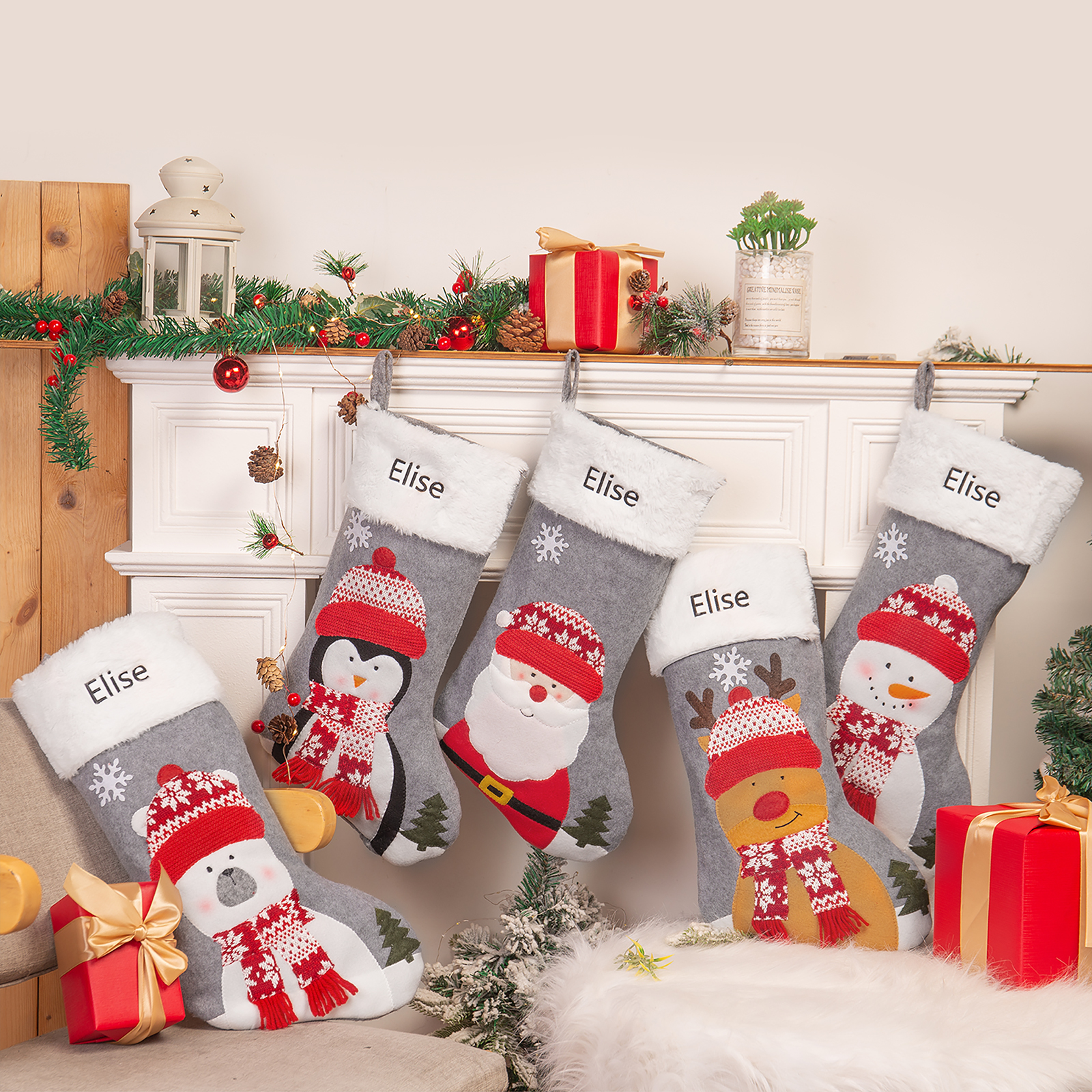 Customised 1 Name Christmas Stockings Ornaments Personalised Christmas Gray Gifts for Family Friends-Jessemade AU