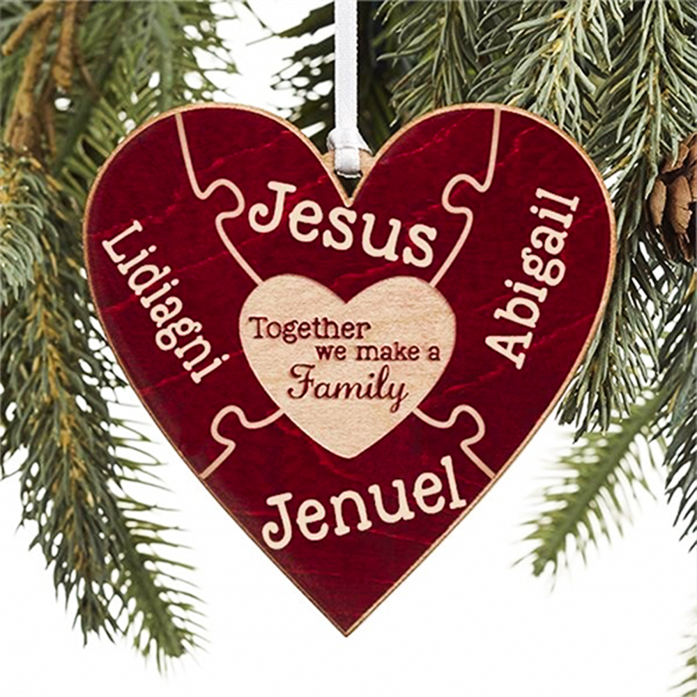 Heart Puzzle Ornament Personalised 4 Names Wooden Family Ornament-Jessemade AU