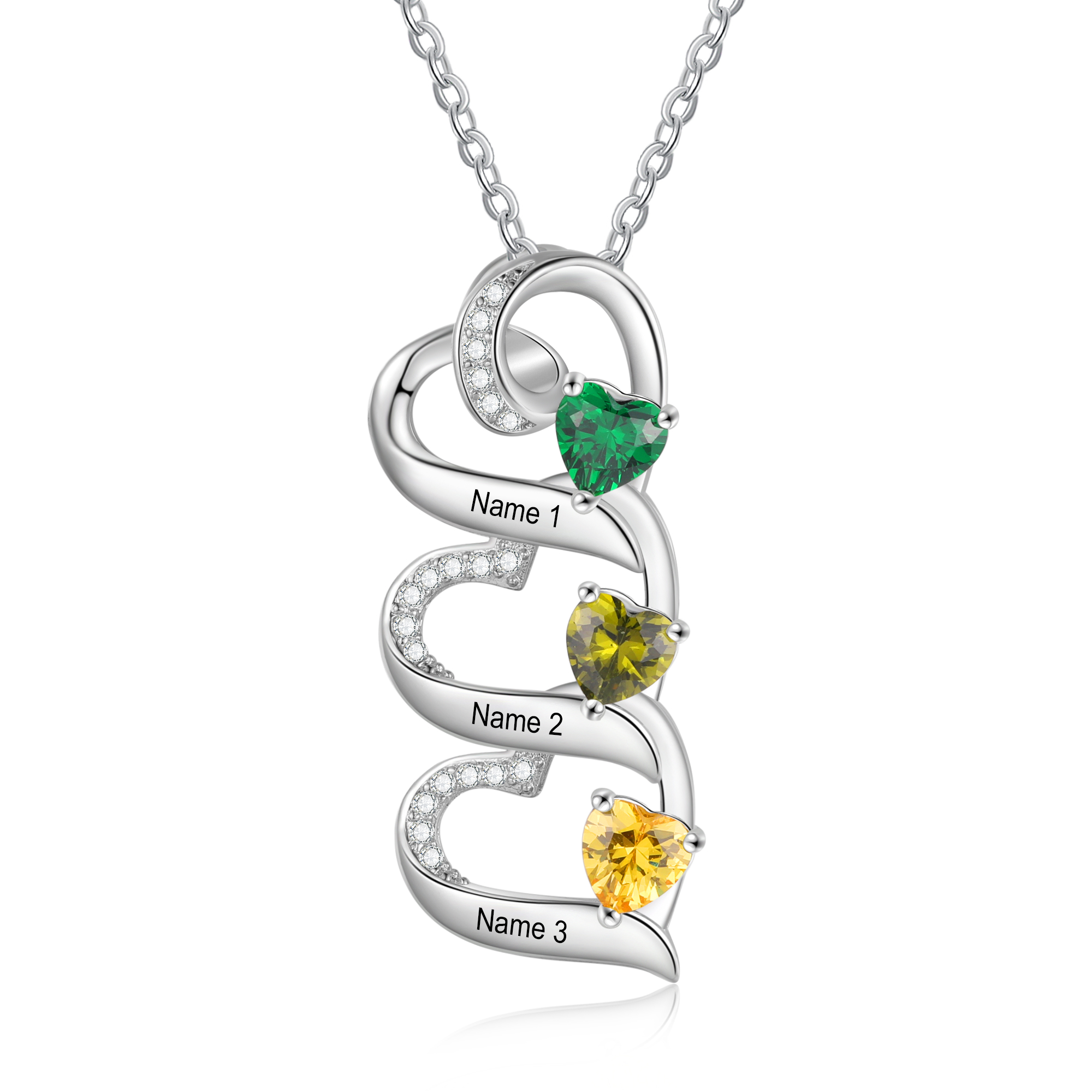 Personalised Heart Pendant Necklace Custom 3 Birthstones & 3 Names Necklace Gifts for Her-Jessemade AU
