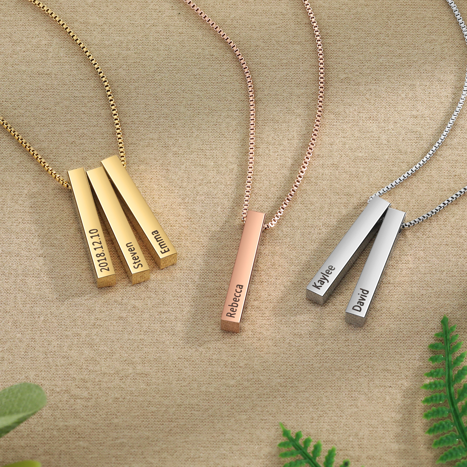 Vertical Bar Necklace Personalised 2 Names 3D Bar Necklace-Jessemade AU