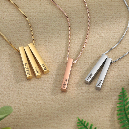 Vertical Bar Necklace Personalised 2 Names 3D Bar Necklace-Jessemade AU