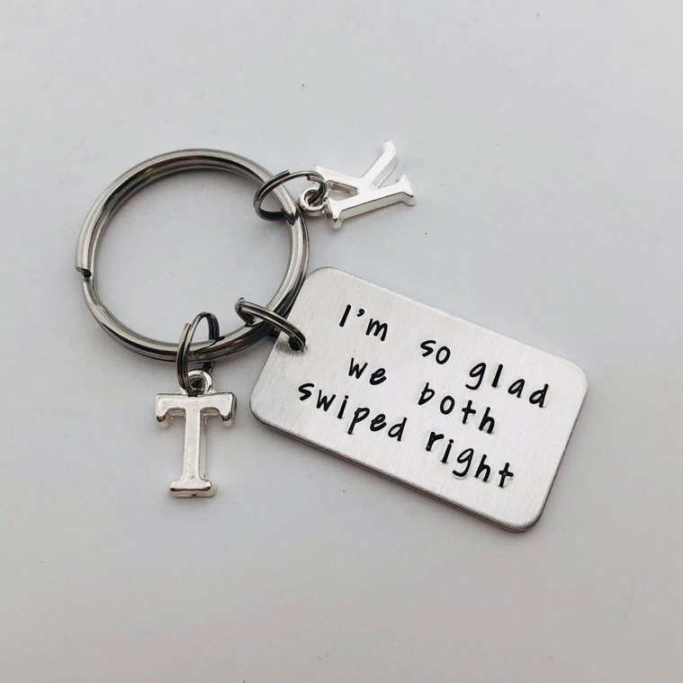 I'm so glad we both swiped right, Valentines Day Gifts Personalised Keychain For  Him or Her-Jessemade AU