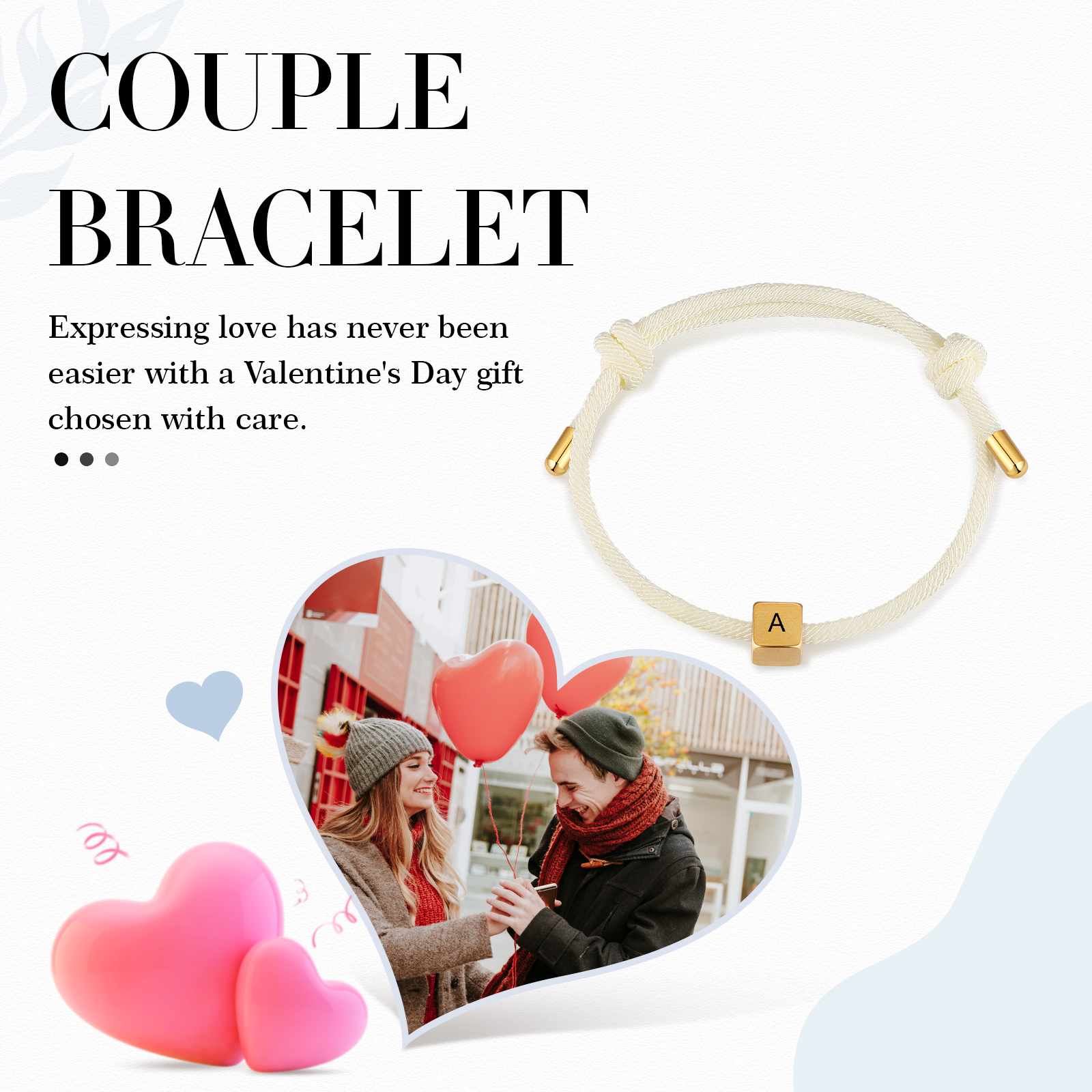 White Couple's Bracelet Custom Letter Engraved Beads Stainless Steel Bracelet Personalised Gift for Him/Her-Jessemade AU