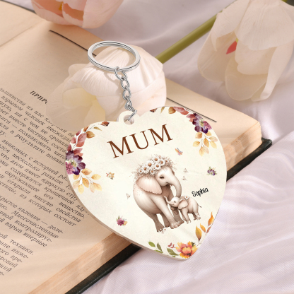 1 Name - Personalised Acrylic Keychain Custom 1 Text Elephant Family Hanging Ornaments Gift for Mum/Grandma-Jessemade AU