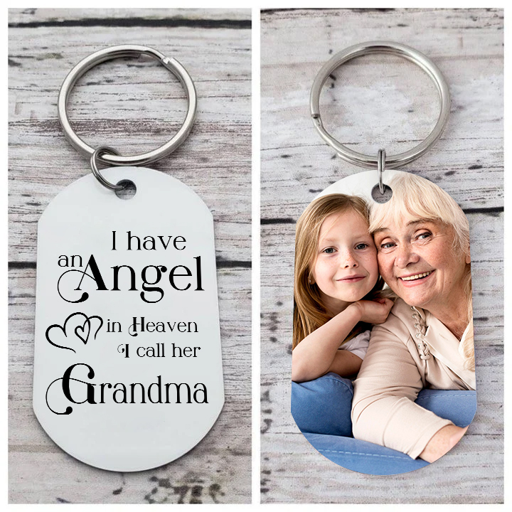 Memorial Grandma Keychain Custom 1 Photo Keychain Memorial Gift - I have Angel in Heaven I call her Grandma-Jessemade AU