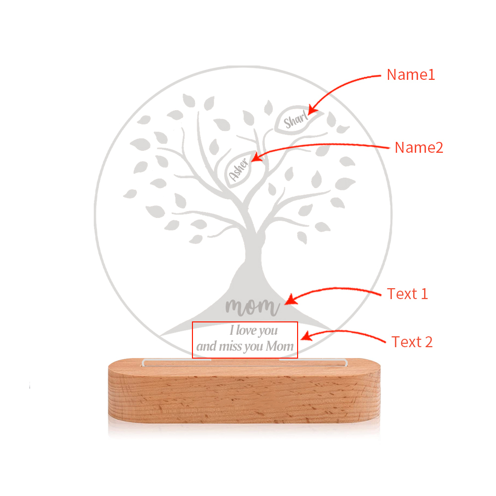 Personalised Family Tree Night Light Engraved 2 Names Wooden LED Lamp-Jessemade AU