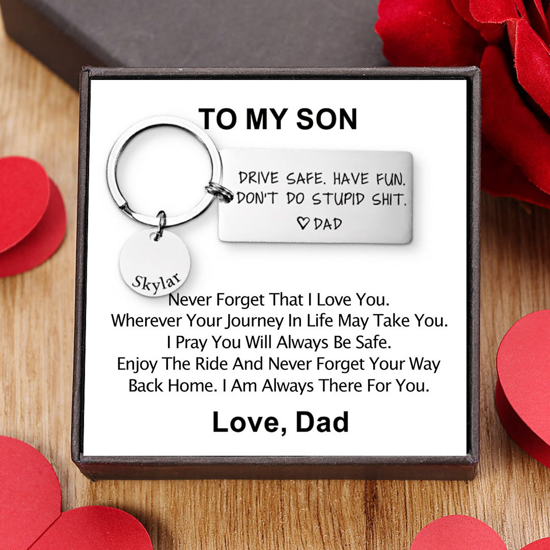 Don't Do Stupid Funny Keychain Custom Name Keyring Drive Safe Have Fun Keychain Gift For Son/Daughter-Jessemade AU