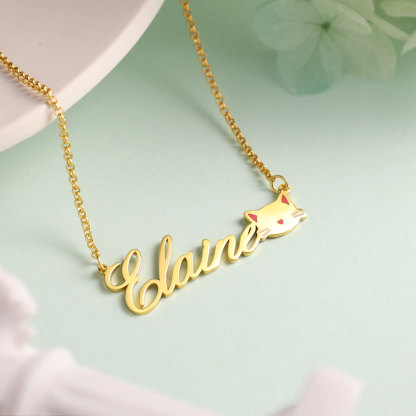 Personalised Cat Necklace Custom 1 Name Necklace Gift For Women-Jessemade AU