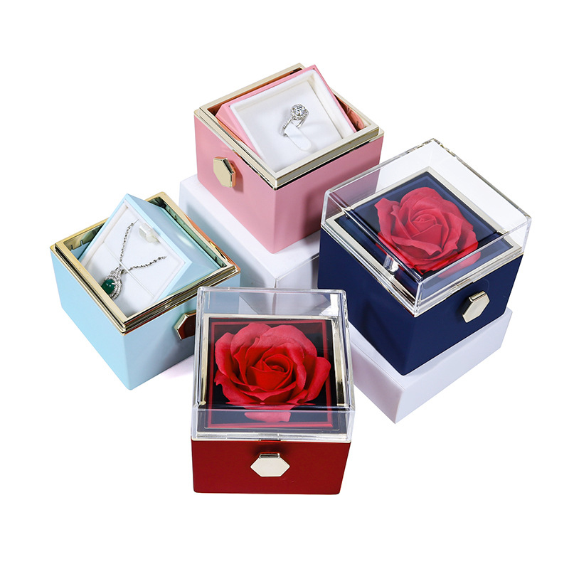 Rotatable Jewelry Box Enchanted Rose Jewelry Gift Package Red-Jessemade AU