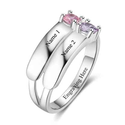 S925 Silver Ring Personalised 2 Birthstones Promise Ring With Names Gifts For Her-Jessemade AU