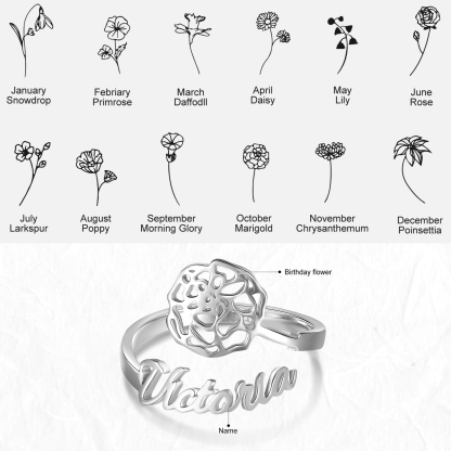 Personalised October Birth Flower Ring With Name Gifts For Her-Jessemade AU