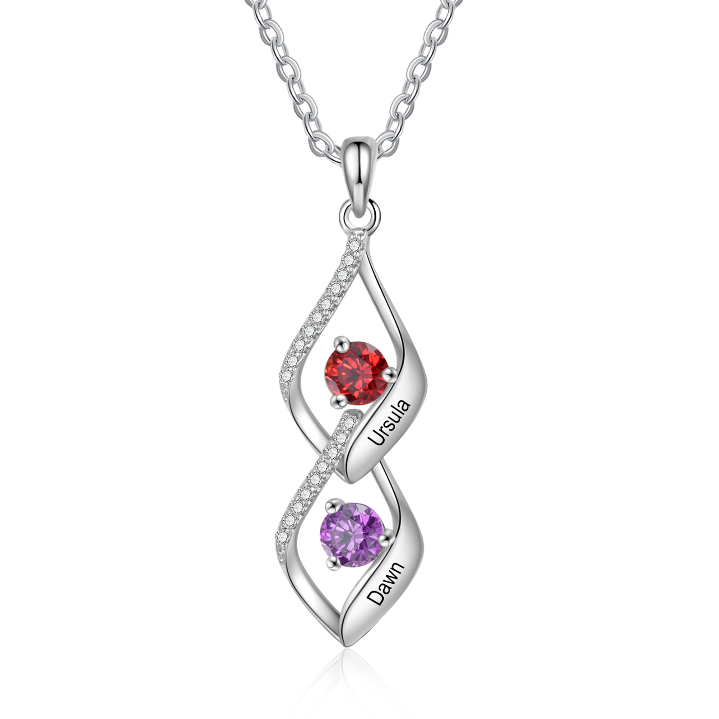 2 Names - Personalised Pendant Necklace Custom Birthstones & Names Necklace Birthday Gift for Her-Jessemade AU
