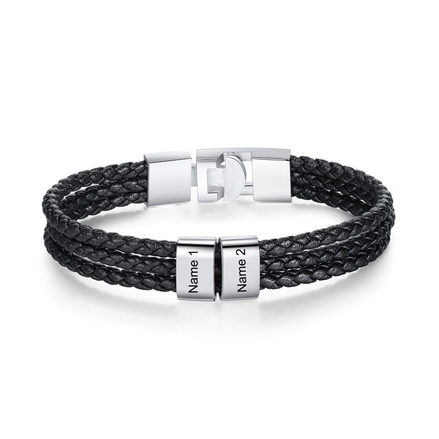 Personalised Braided Leather Bracelet Engraved 2 Names Men's Bracelet Gifts For Him-Jessemade AU