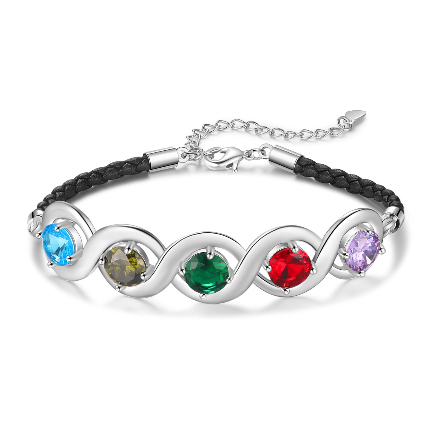 Personalised Infinity Bracelets Custom 5 Birthstones & 5 Names Adjustable Bracelet Gift for Her-Jessemade AU