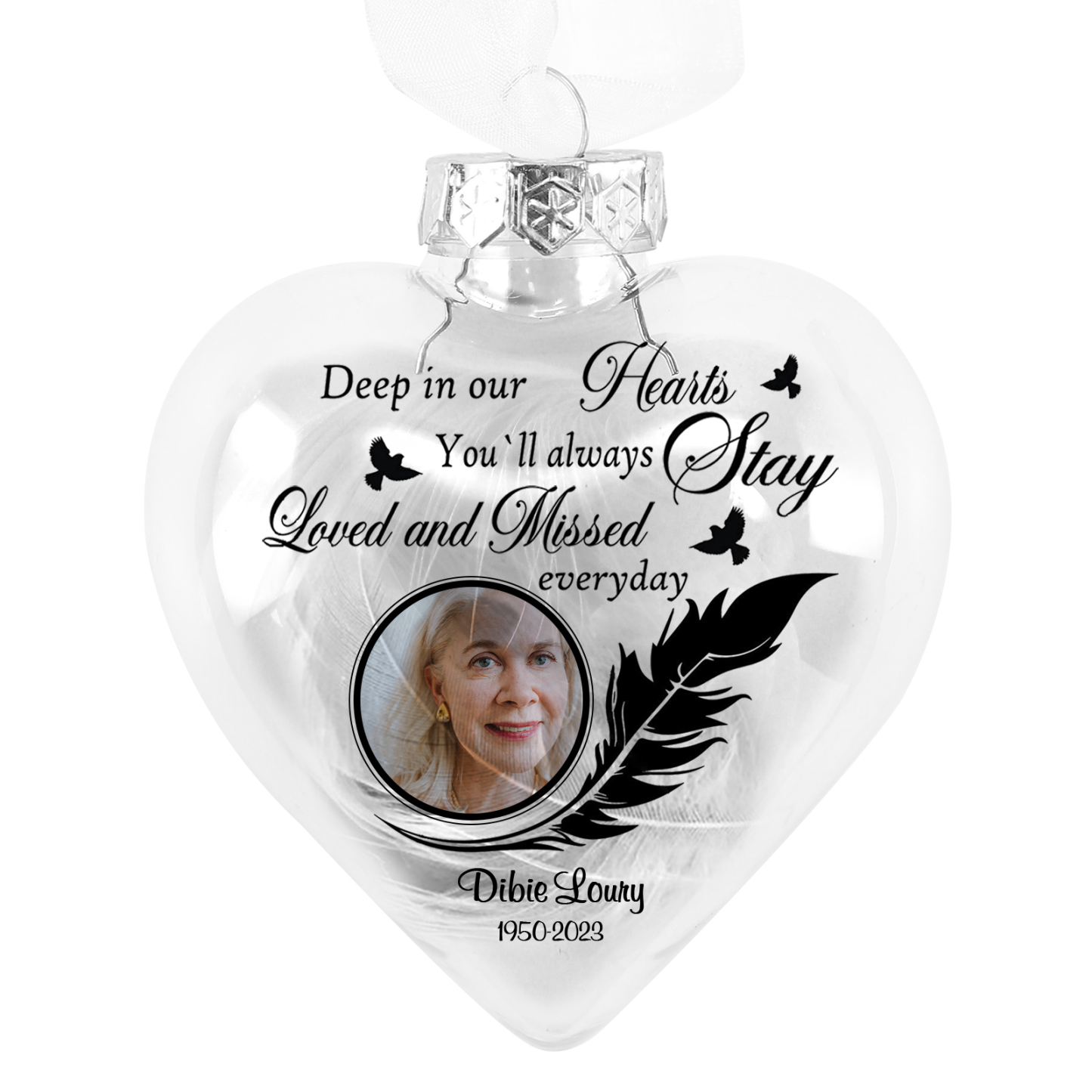 Heart-shaped Memorial Christmas Ornaments Custom Name & Date & Photo Feather Ornament Commemorate Deceased Loved Ones-Jessemade AU