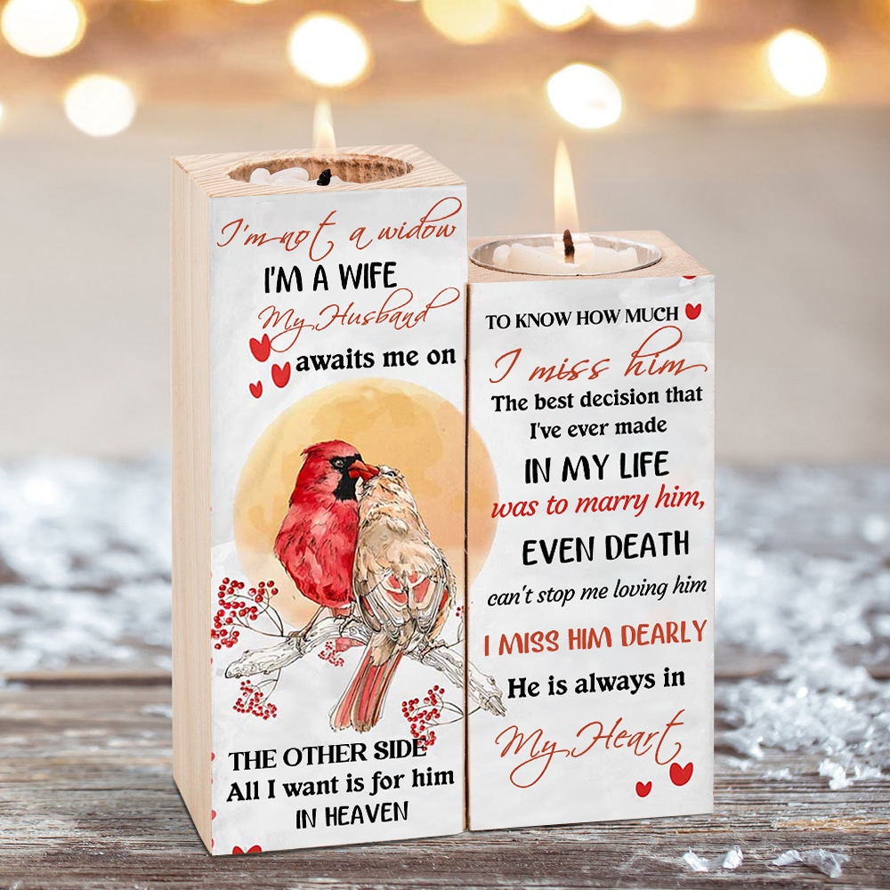 "I'm Not A Widow"  Wooden Candle Holder Cardinal Candlesticks Memorial Gifts-Jessemade AU