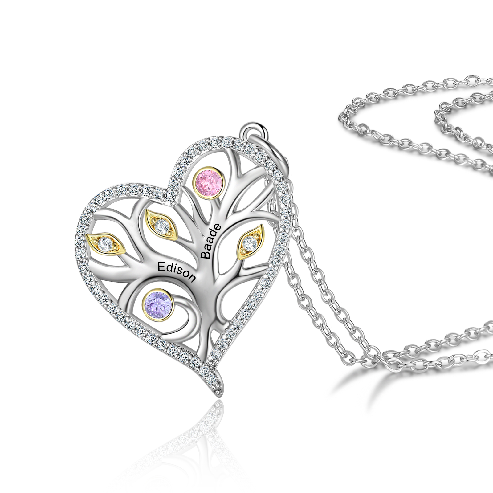 Personalised Family Tree Necklace With 2 Birthstones Custom Names Best Gift For Mother-Jessemade AU