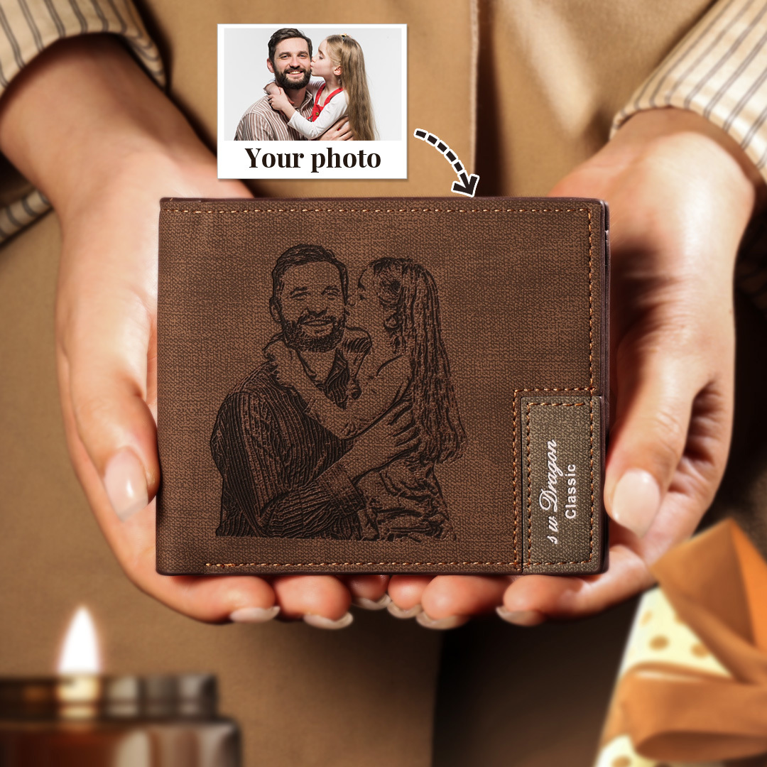 Deep Brown Personalised Leather Wallet Engraved Photo Short Purse Gifts For Men-Jessemade AU
