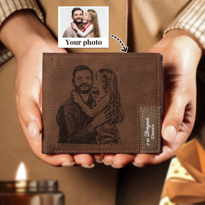 Deep Brown Personalised Leather Wallet Engraved Photo Short Purse Gifts For Men-Jessemade AU