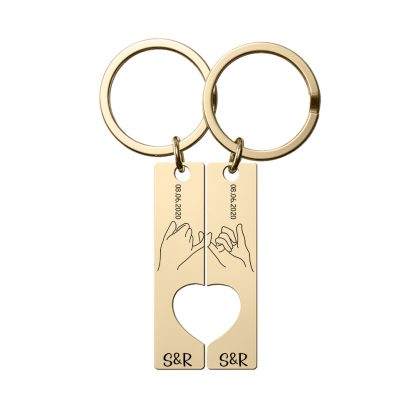 Personalised Couple Pinky Promise Keychain Set Customised Letters & Date Matching Keyring Valentine's Day Gifts For Couples-Jessemade AU