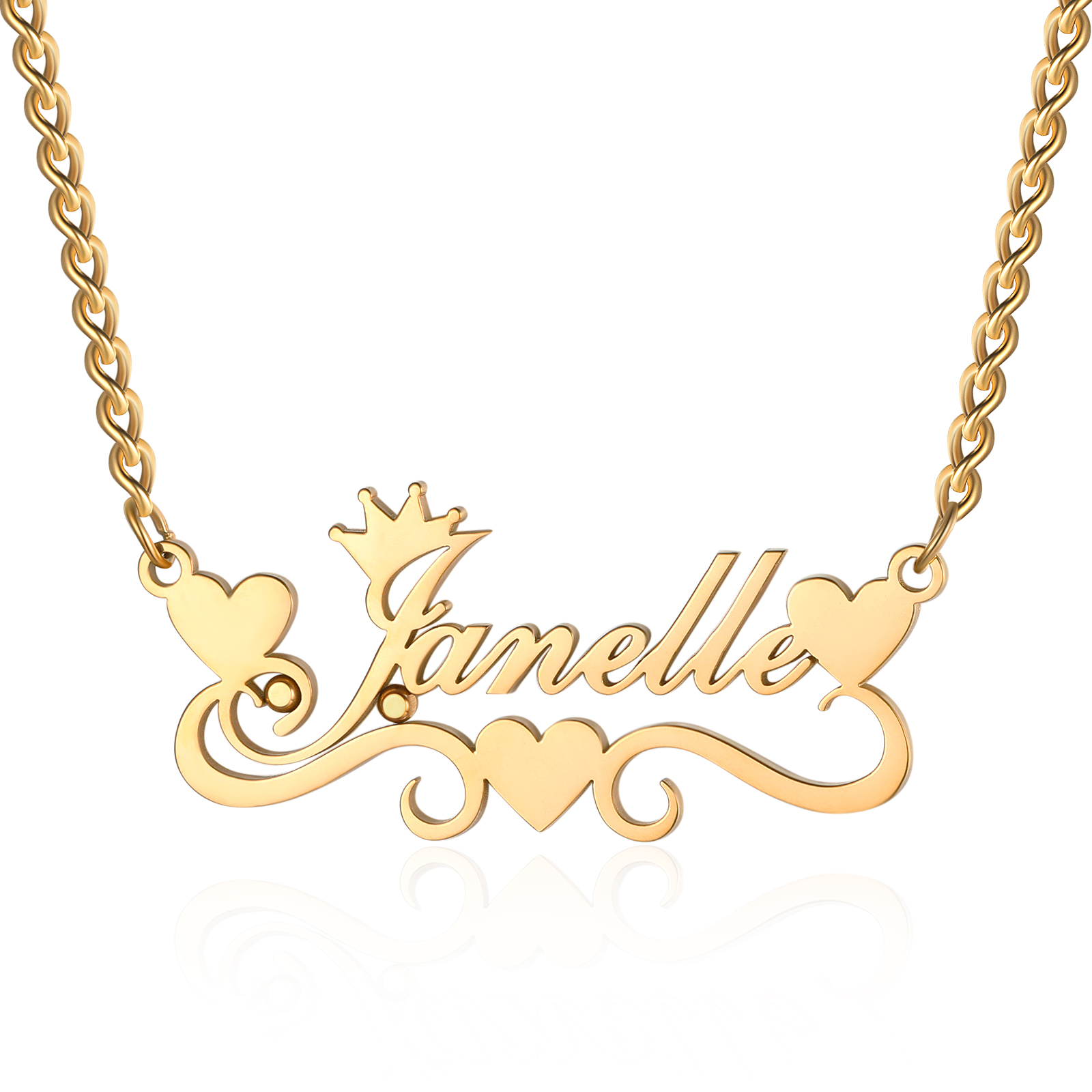 Crown Name Necklace Personalised One Name 925 Sterling Silver Hearts Necklace-Jessemade AU