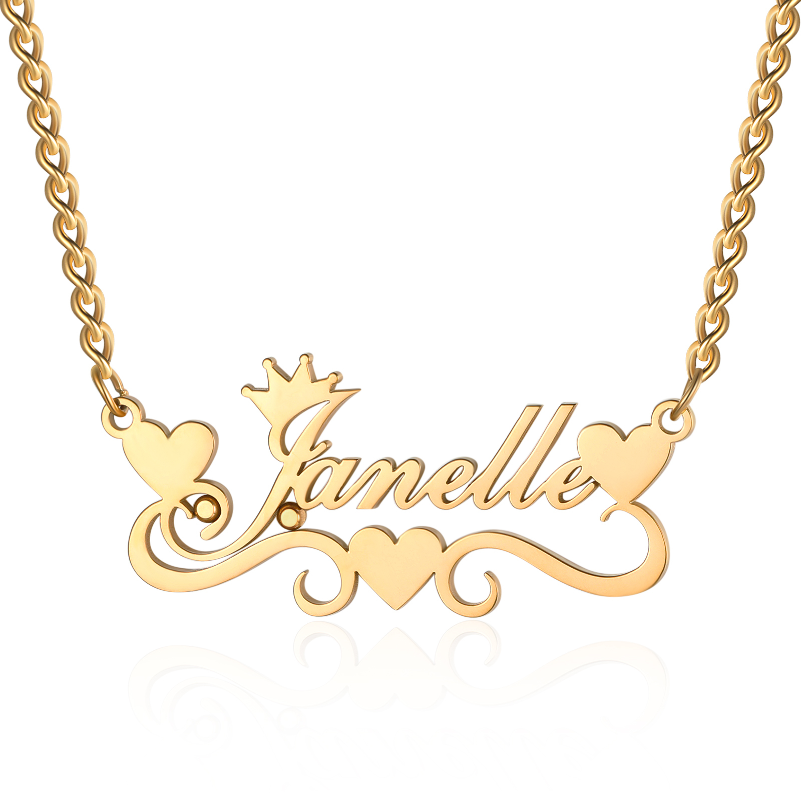 Crown Name Necklace Personalised One Name 925 Sterling Silver Hearts Necklace-Jessemade AU