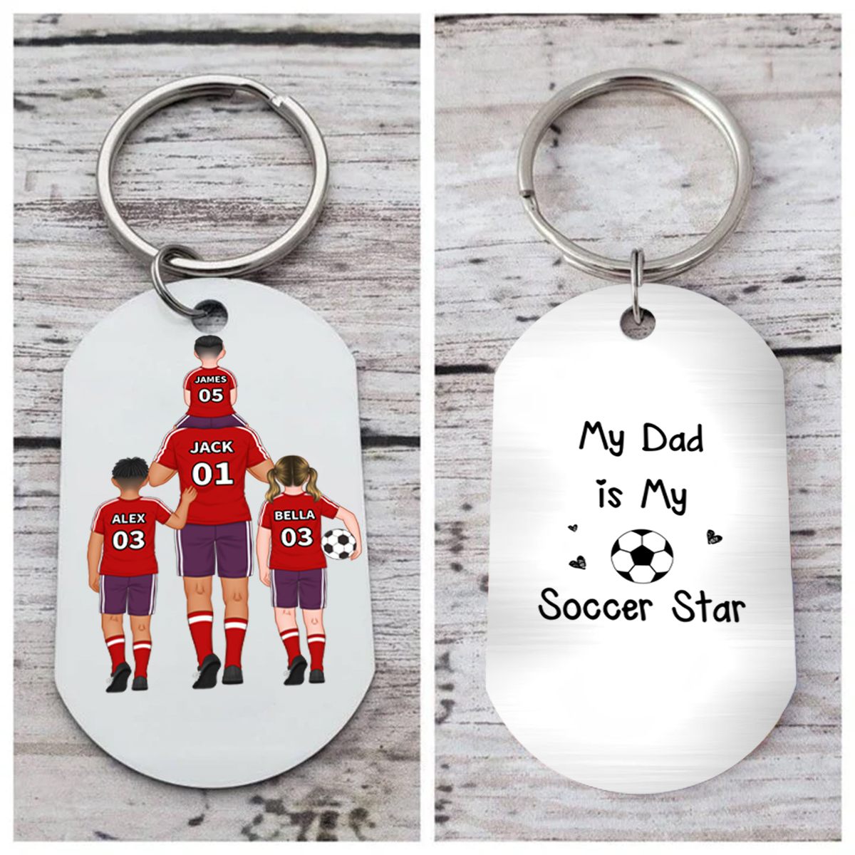 Personalised Football Family Keychain Custom 2–4 Names & Jersey Number Keychain Father's Day Gift - My Dad Is My Soccer Star