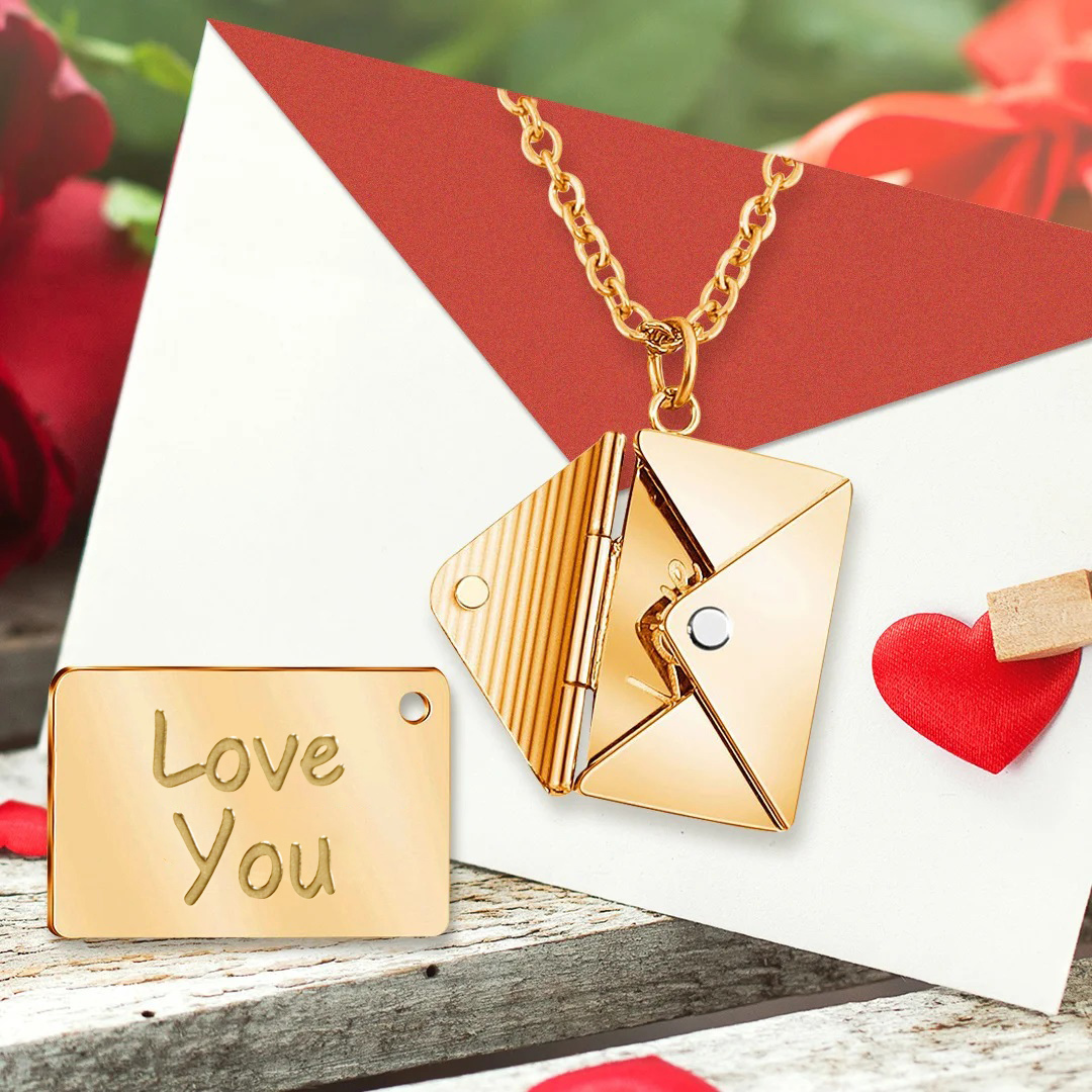 Personalised Envelope Locket Necklace Engrave Secret Love Letter Necklace Romantic Gifts-Jessemade AU