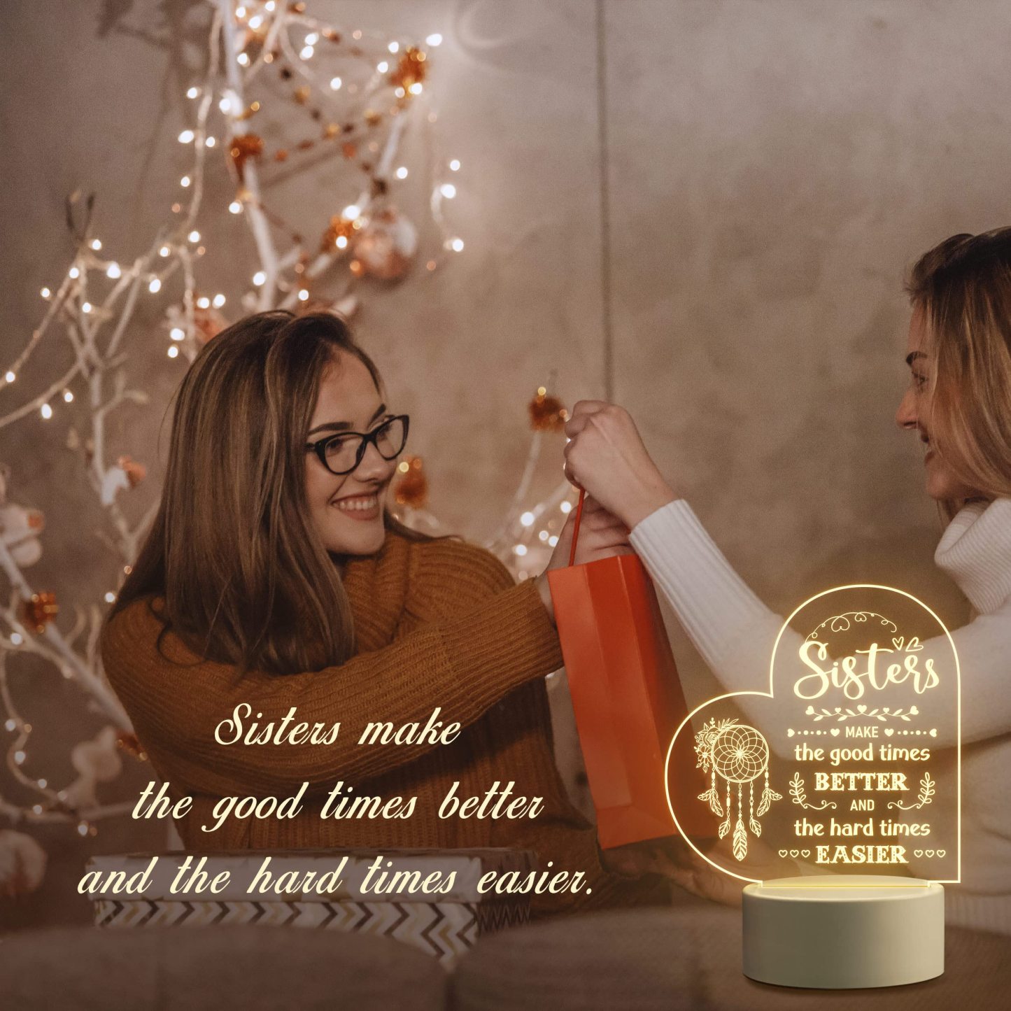 To My Sister - Sisters make the good times better Heart Night Light LED Lamp Bedroom Decoration For Sister-Jessemade AU