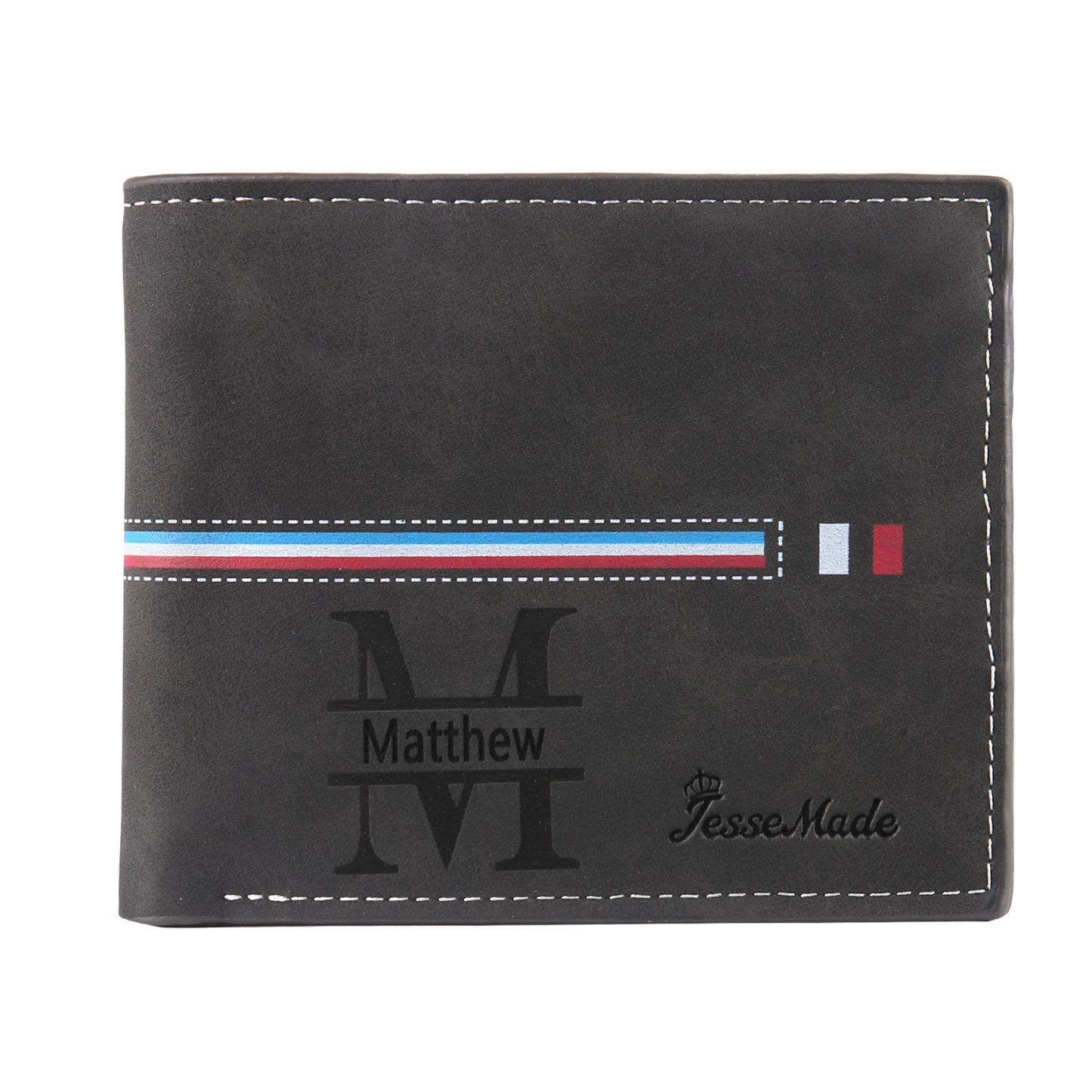 Personalised Photo & Name & Letter Billfold Wallet Monogram Leather Black Wallet Gift for Men-Jessemade AU