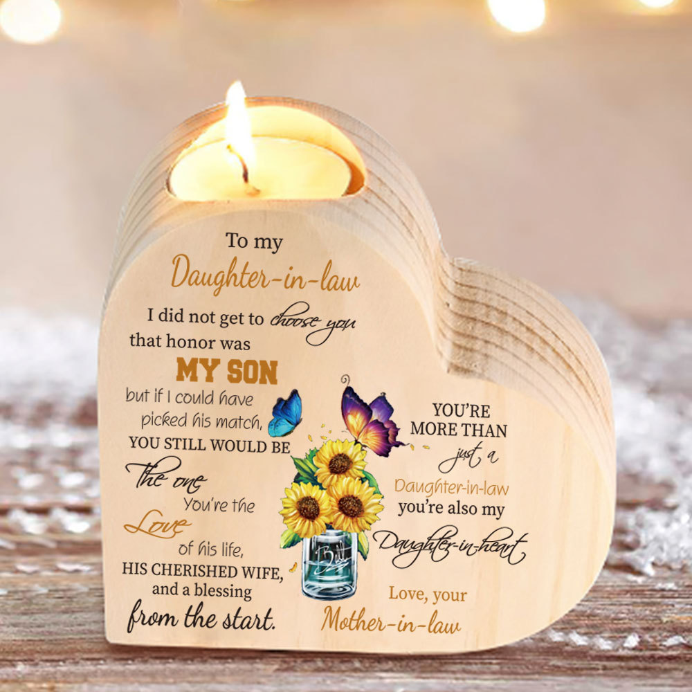 To My Daughter-in-law Wooden Heart Candle Holder "You’re also my daughter-in-heart" Gifts For Daughter-Jessemade AU
