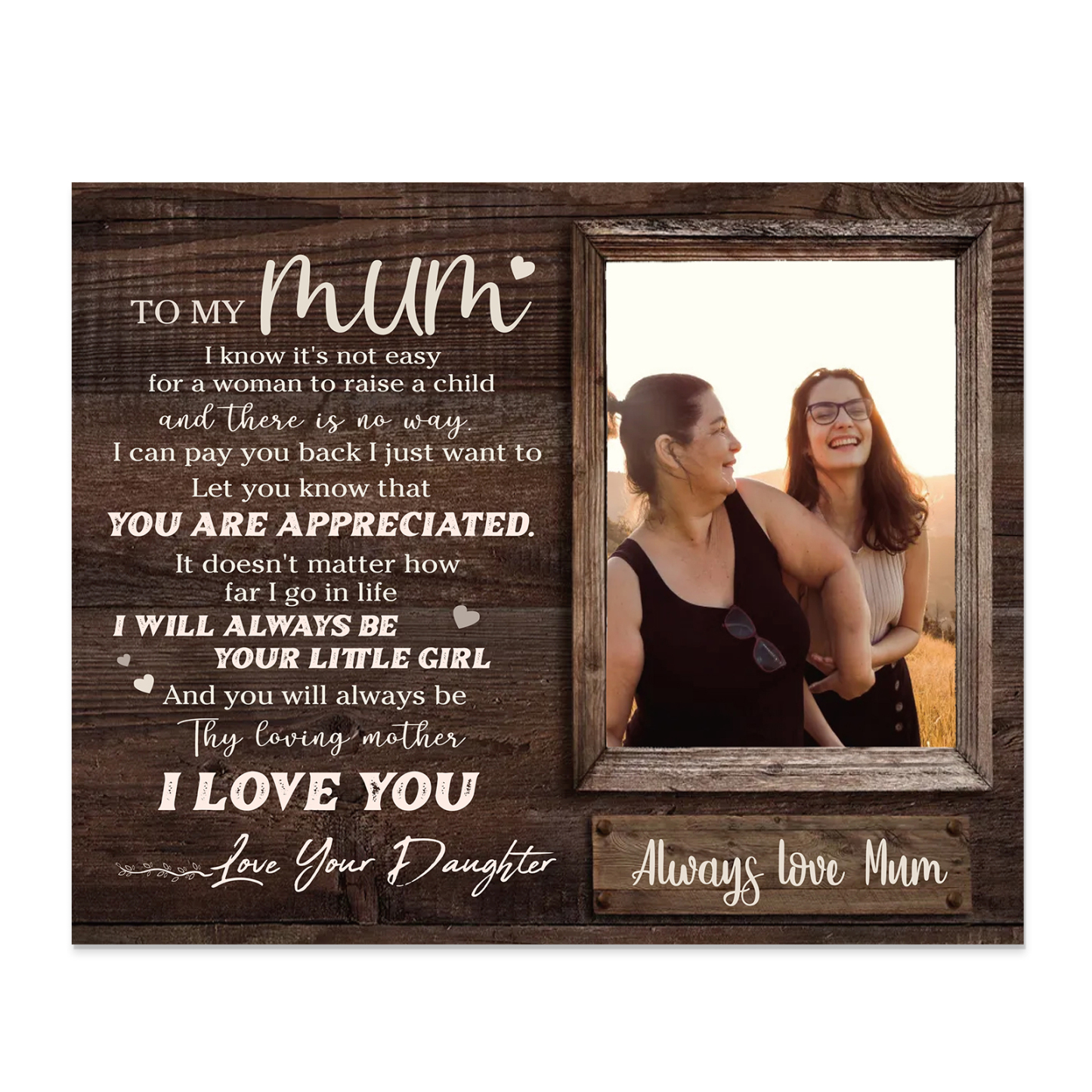 To My Mum Picture Board Customised Photo Keepsake Wood Signs Photo Frame Gifts For Mother-Jessemade AU