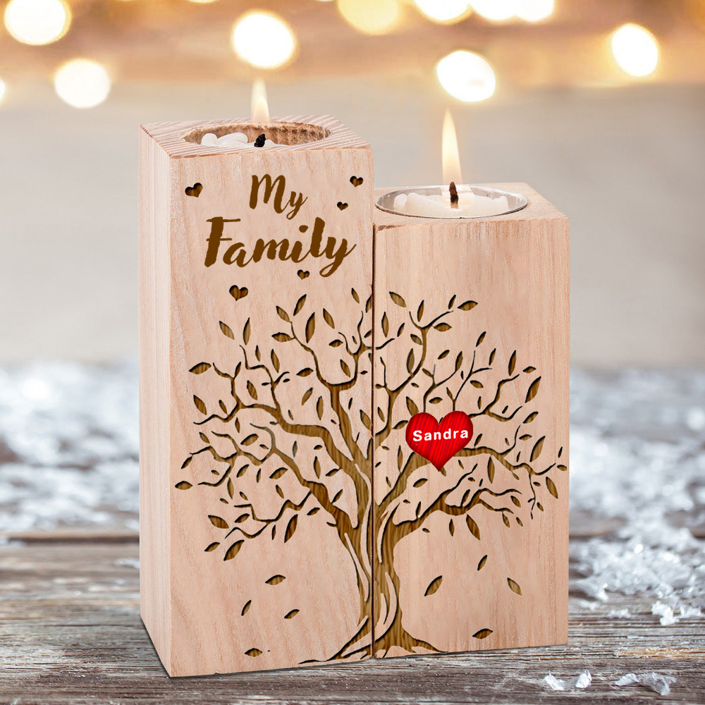 Family Tree Candle Holder Customised 1-10 Names & Text Wooden Candlesticks Personalised Gifts for Family-Jessemade AU