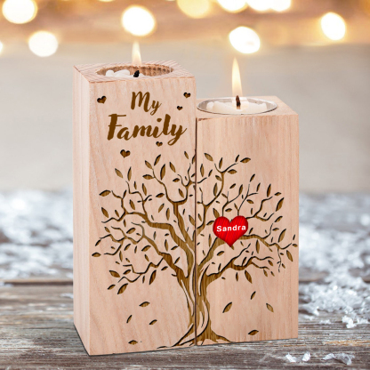 Family Tree Candle Holder Customised 1-10 Names & Text Wooden Candlesticks Personalised Gifts for Family-Jessemade AU