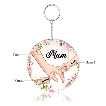 2 Names - Personalised Acrylic Keychain Custom 1 Text Holding Hands Family Hanging Ornaments Gift for Mum/Grandma-Jessemade AU