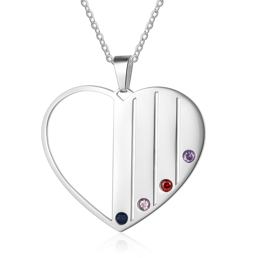 Personalised Heart Necklace With 4 Birthstones Engraved Names Gift For Her-Jessemade AU