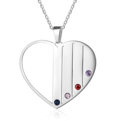 Personalised Heart Necklace With 4 Birthstones Engraved Names Gift For Her-Jessemade AU
