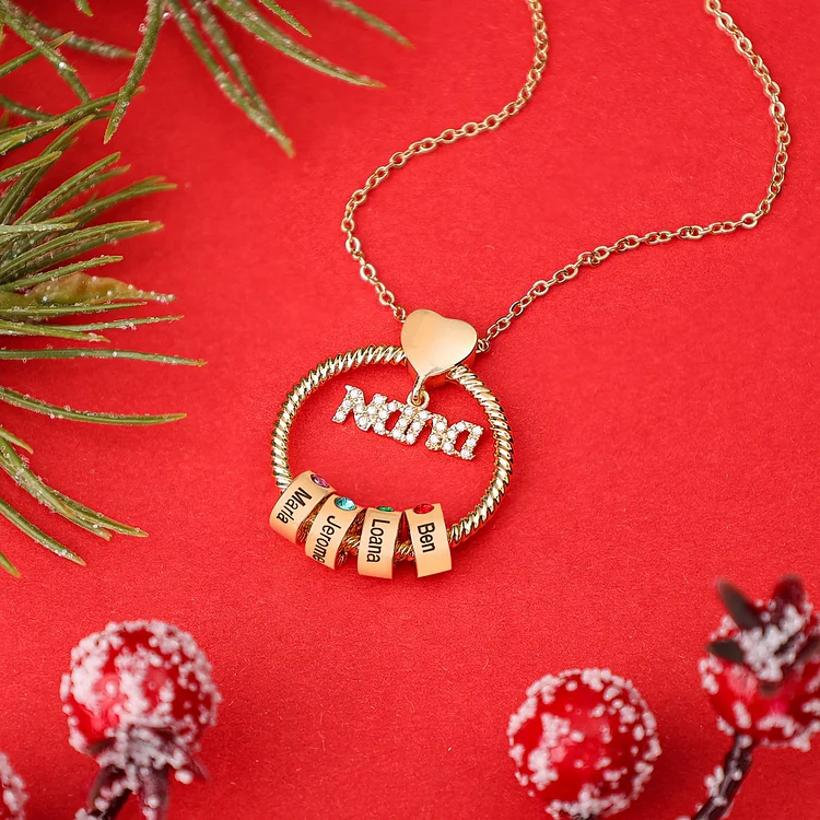 2 Names - Personalised Nana Necklace Custom Names & Birthstones Circle Pendant Necklace Gift for Grandma Nana-Jessemade AU