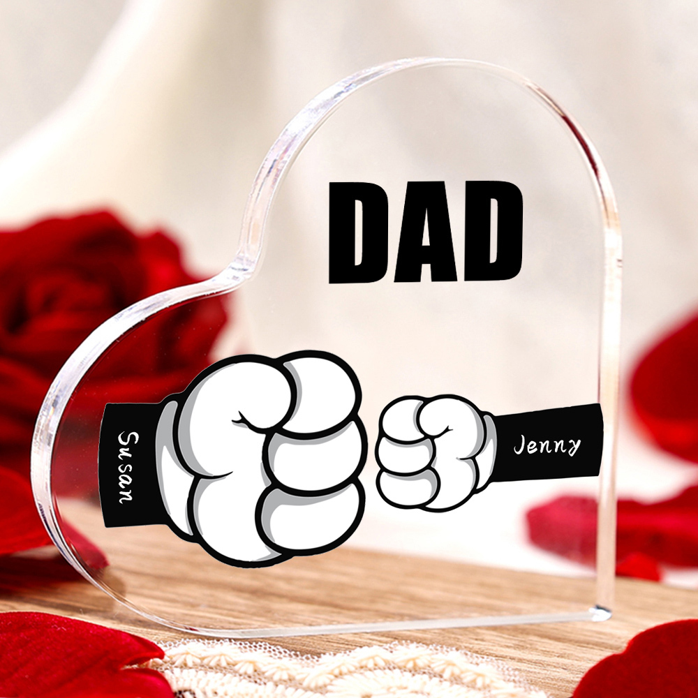 Personalised Acrylic Heart Keepsake Custom 2 Names & 1 Text Fist Bump Ornaments Gifts for Dad/Grandpa-Jessemade AU