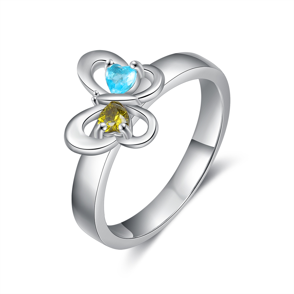 Personalised Mothers Ring with 2 Birthstones Engraved 2 Names Ring Gifts for Her-Jessemade AU
