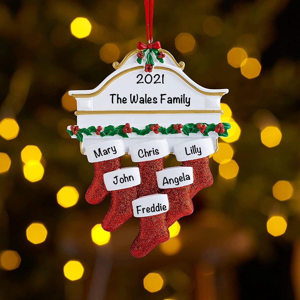 Personalised Red Stockings Ornament Custom 6 Names Gifts for Family-Jessemade AU