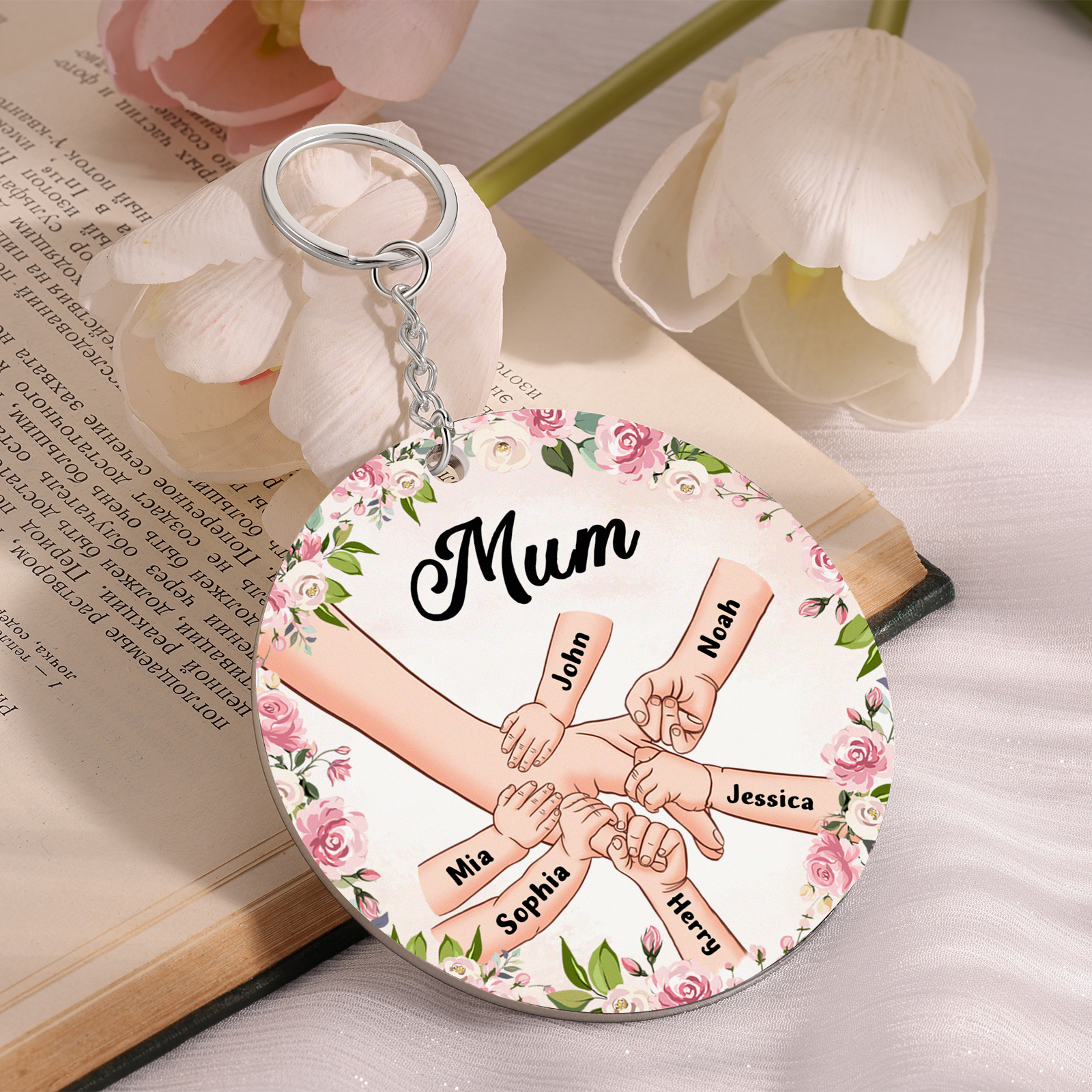 6 Names - Personalised Acrylic Keychain Custom 1 Text Holding Hands Family Hanging Ornaments Gift for Mum/Grandma-Jessemade AU