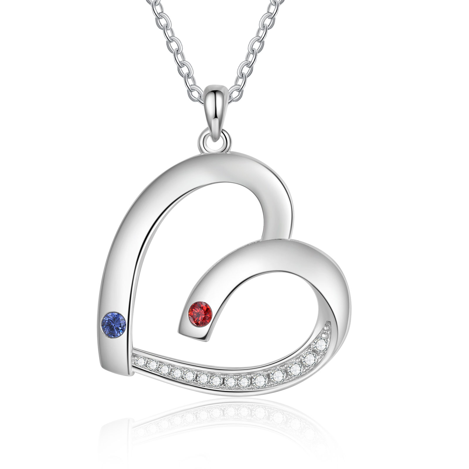 Personalised Heart Pendant Necklace Custom 2 Birthstones & 2 Names Necklace Gifts for Her-Jessemade AU