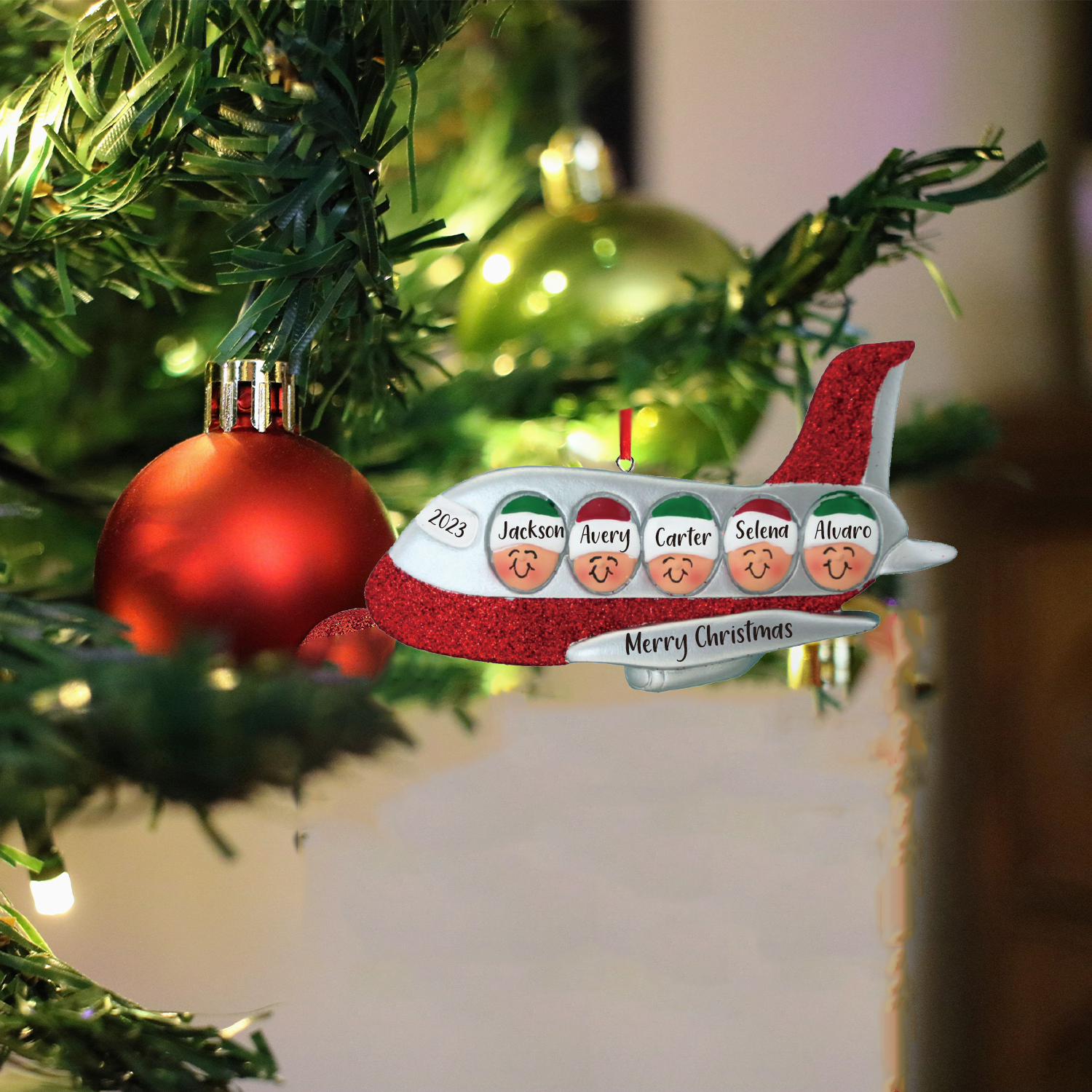 5 Names - Personalised Christmas Ornaments Custom Text & Year Wooden Airplane Christmas Decor Gifts for Family Friends-Jessemade AU