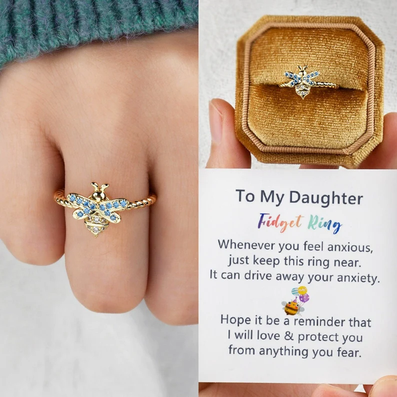 For Daughter-S925 Bee Fidget Ring Anxiety Spinning Ring" It Can Drive Away Your Anxiety"-Jessemade AU