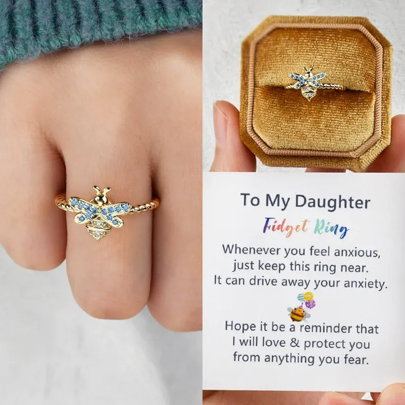 For Daughter-S925 Bee Fidget Ring Anxiety Spinning Ring" It Can Drive Away Your Anxiety"-Jessemade AU