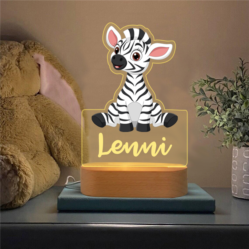 Personalised Name Acrylic Zebra Night Light LED Lamp Gifts For Kids-Jessemade AU